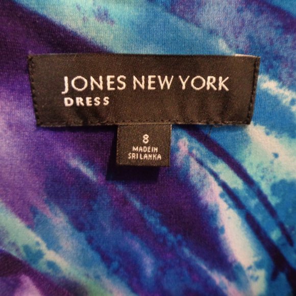 👁️3 for $20Jones New York Size 8 Blue Purple Floral Stretchy Ruched Waist dress - Picture 5 of 7